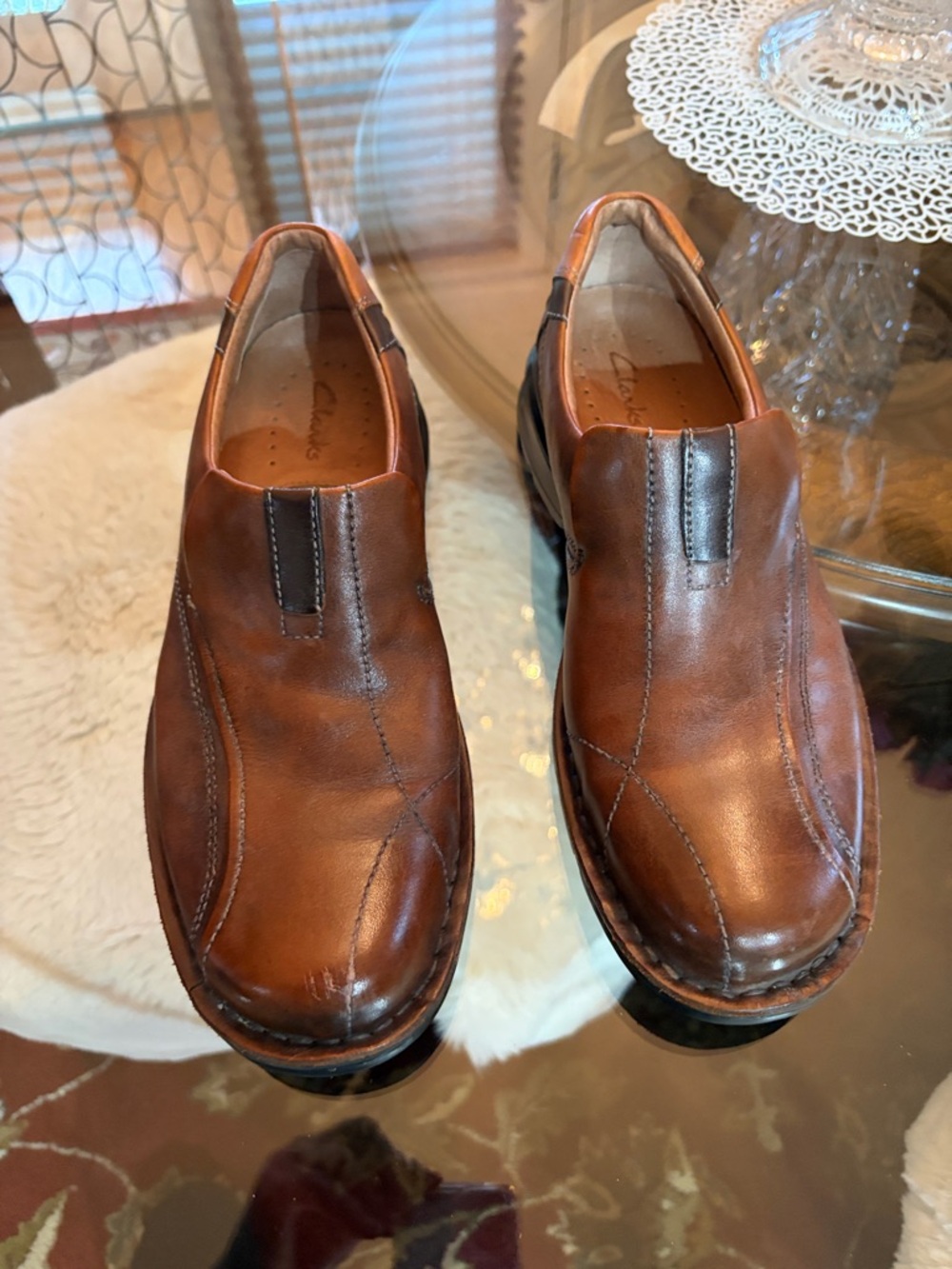 Clarks Men's Tan Brown Leather Slip-On Loafers